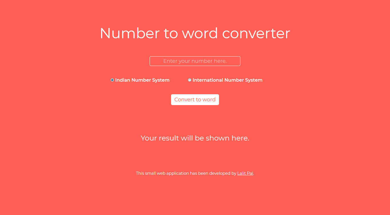 number to word converter by Lalit Pal.