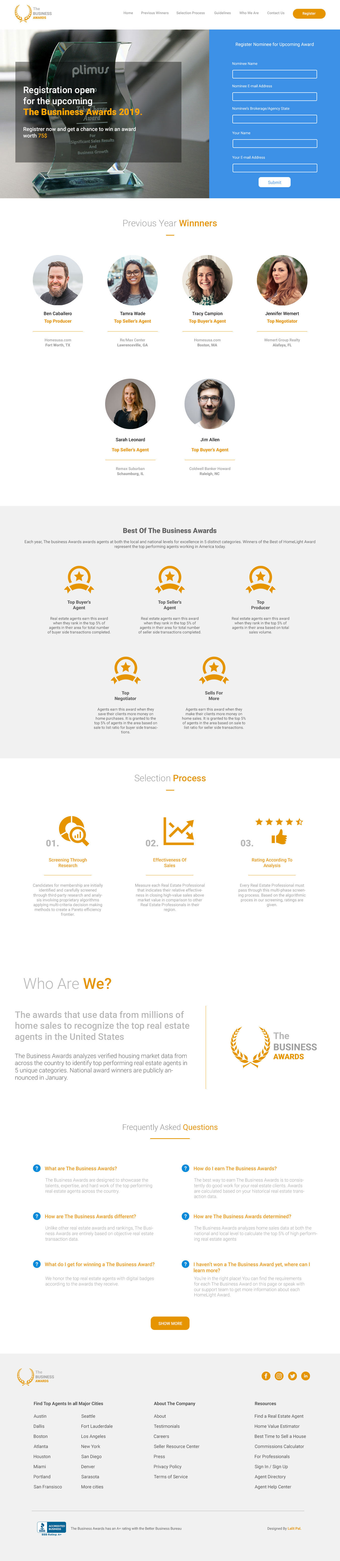 The Business Awards Homepage Design